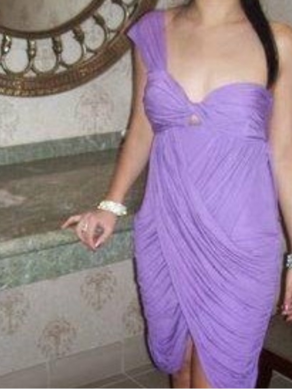 💟Bebe One-Shoulder Lavender Ruched “Goddess” Dress 💟